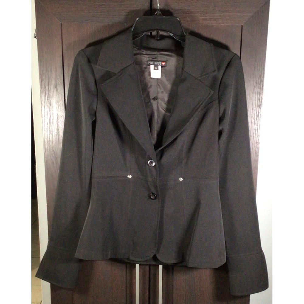 Hot Kiss Black Peplum Blazer Jacket Two Button Wide Cuff Gothic Dark Academia M